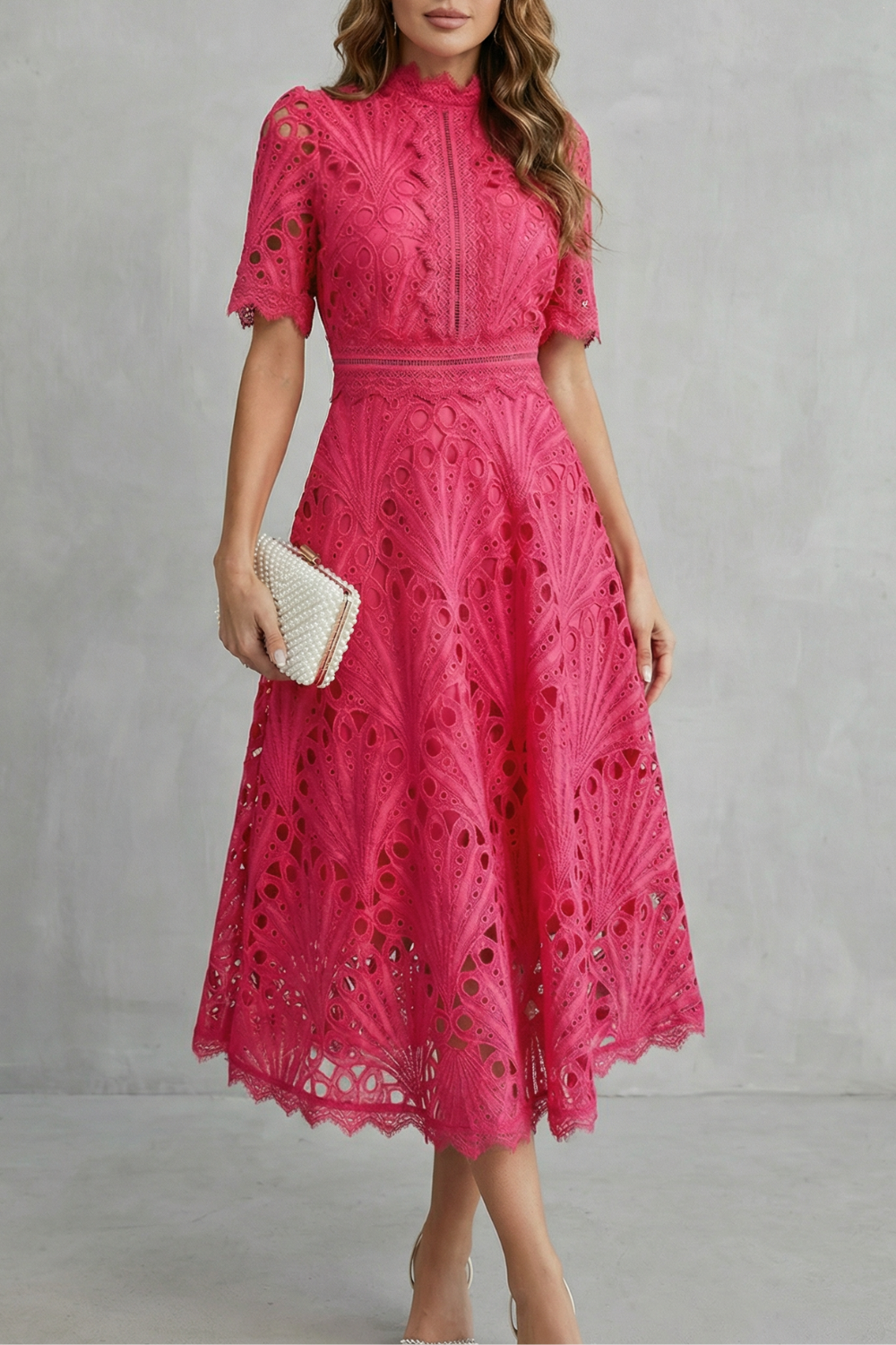 Charlisse Ornate lace refinement High-neck midi dress Charlisse Ornate lace refinement High-neck midi dress