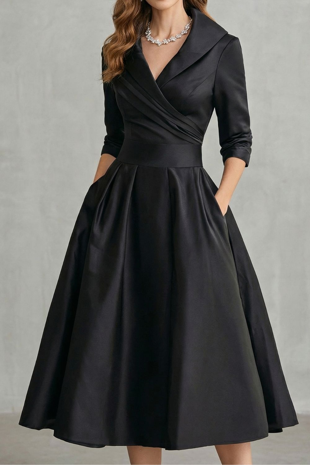 Élodianne – Draped collar elegance – Midi dress