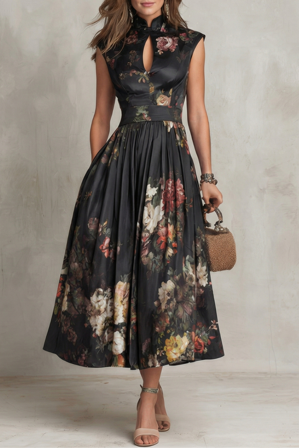 vintage floral formal dress Floral Pink Corset Lace-Up Dress