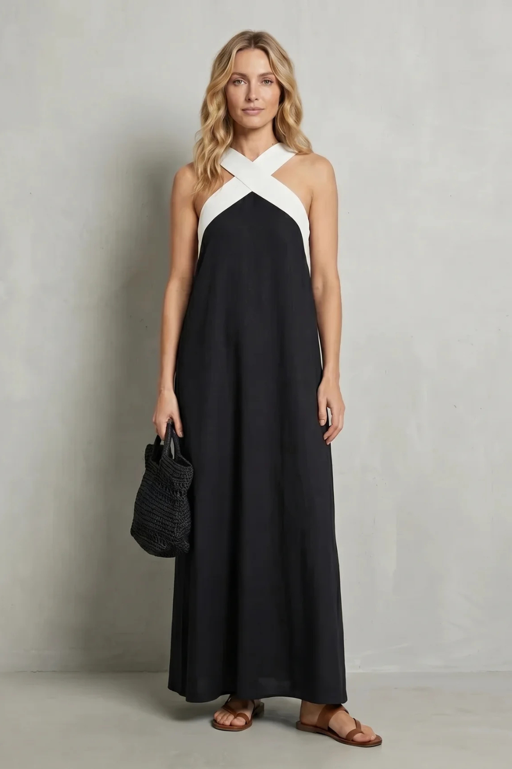 Seravelle – Cross-halter elegance – Maxi dress