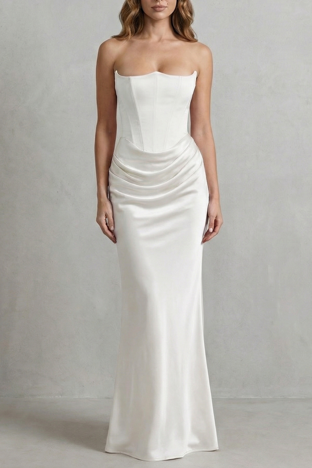 Evelisse – Sculpted satin drape – Strapless corset maxi dress