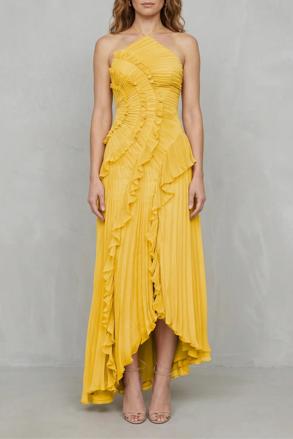 yellow one shoulder midi dress Naima Yellow Satin One-Shoulder Midi Dress