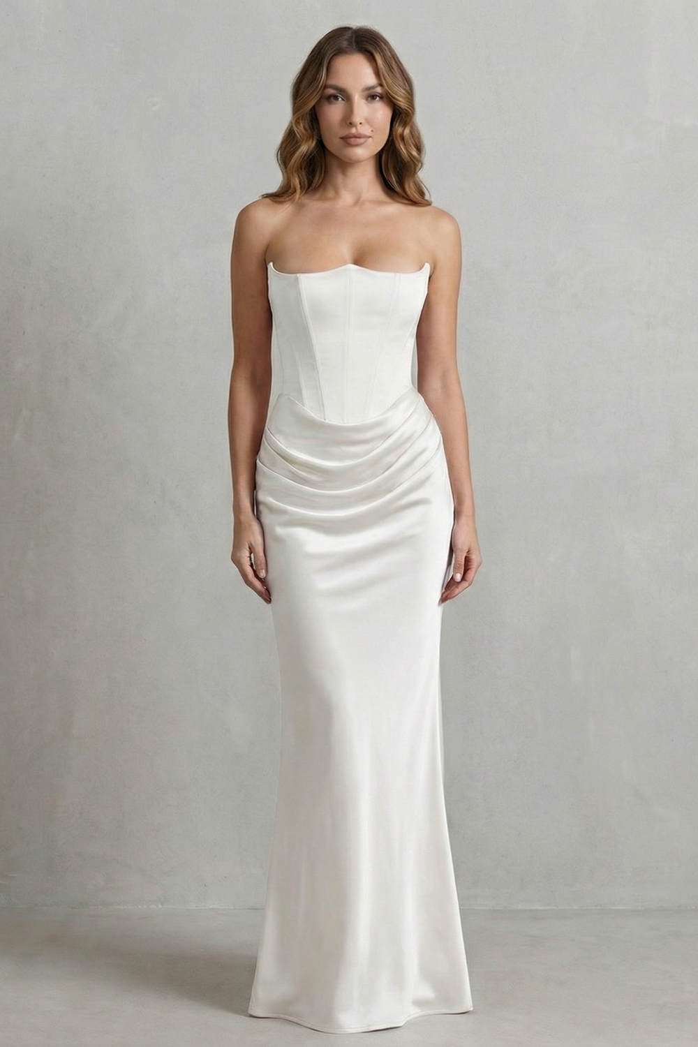 Evelisse – Sculpted satin drape – Strapless corset maxi dress
