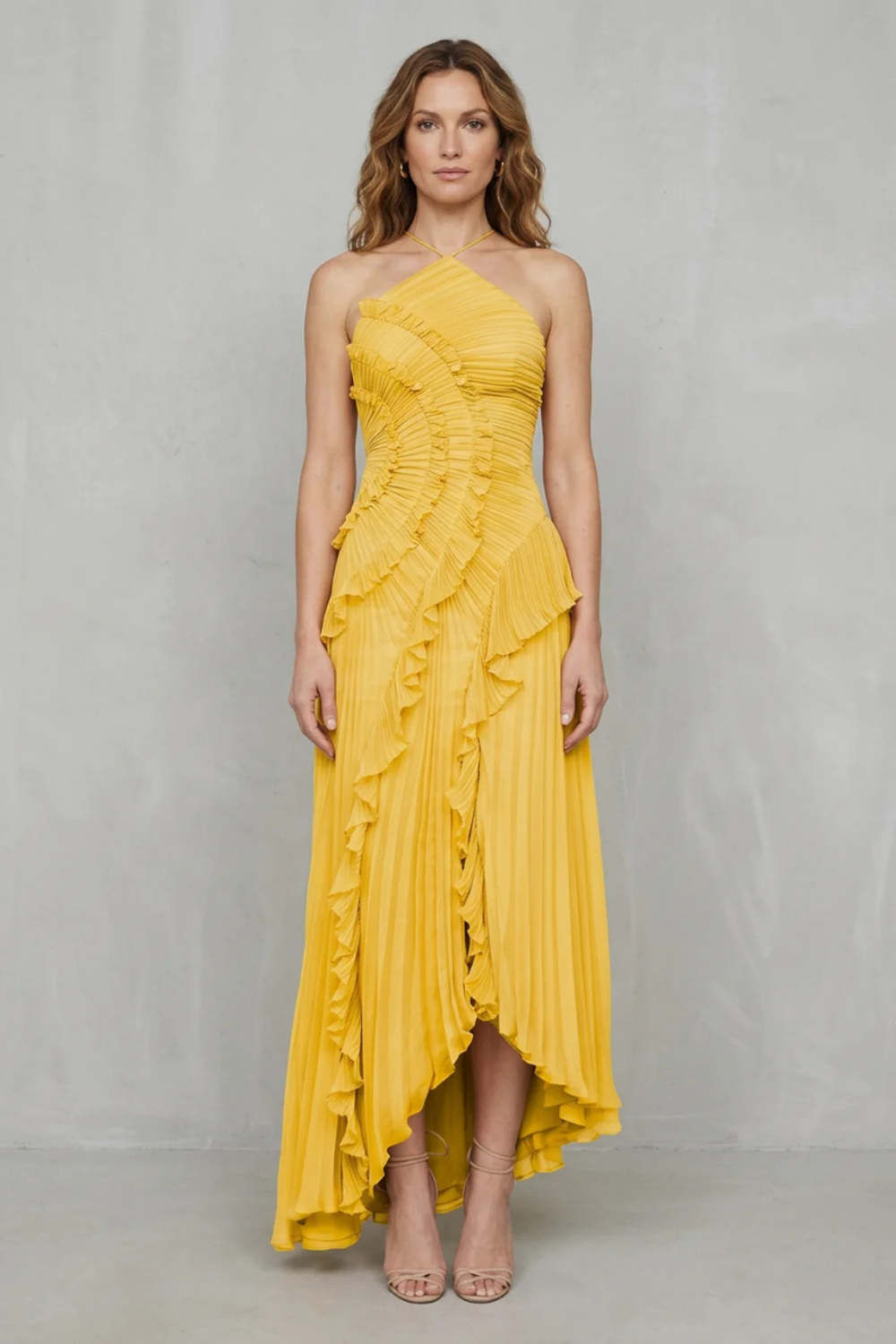 one shoulder midi dress Lavirea – Sculpted pleats – One-shoulder midi dress