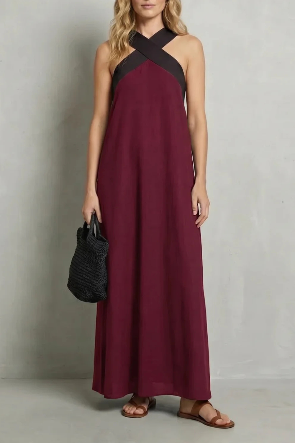 Seravelle – Cross-halter elegance – Maxi dress