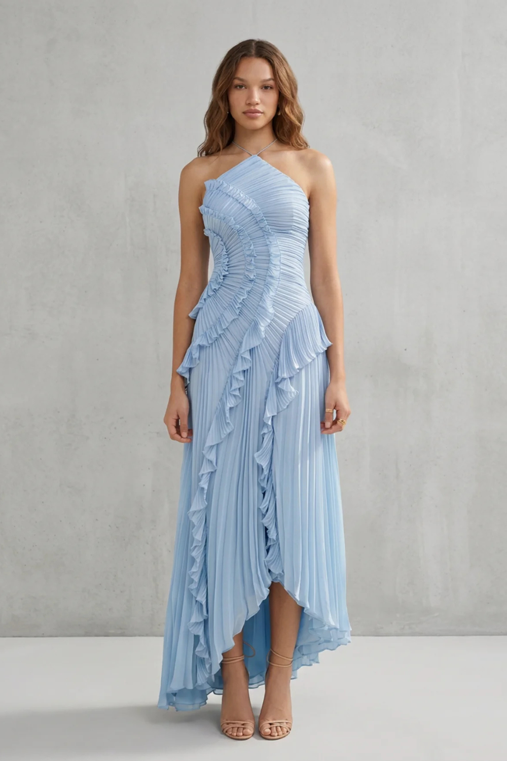 Lavirea – Sculpted pleats – One-shoulder midi dress