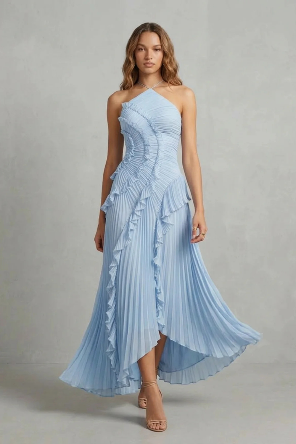 Lavirea – Sculpted pleats – One-shoulder midi dress