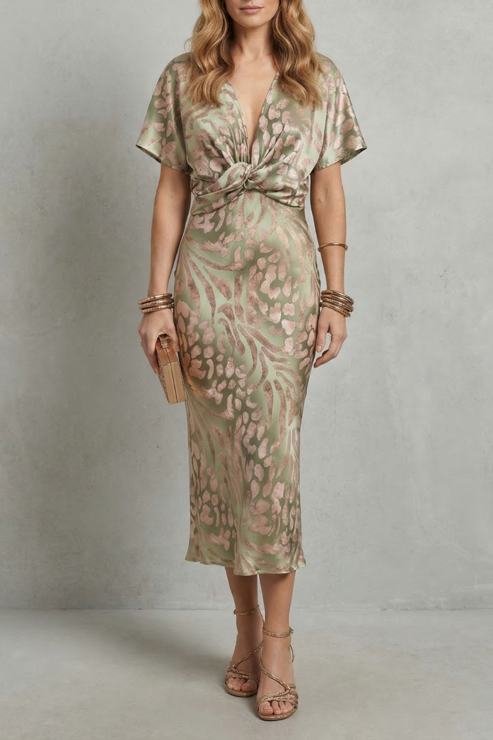 Zarielle – Draped elegance – V neck maxi dress