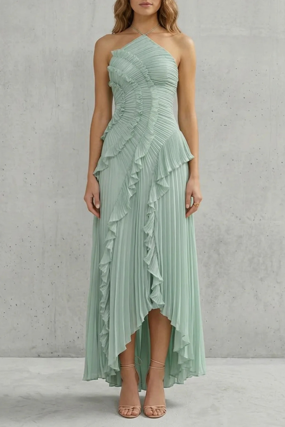 Lavirea – Sculpted pleats – One-shoulder midi dress