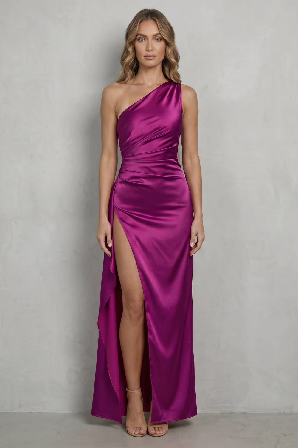 Scarlette – Liquid satin drape – One-shoulder evening gown
