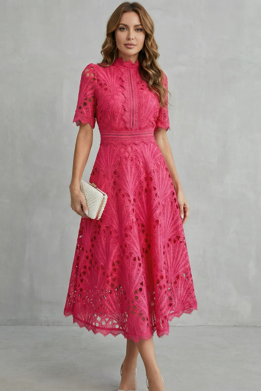 Charlisse Ornate lace refinement High-neck midi dress Charlisse Ornate lace refinement High-neck midi dress