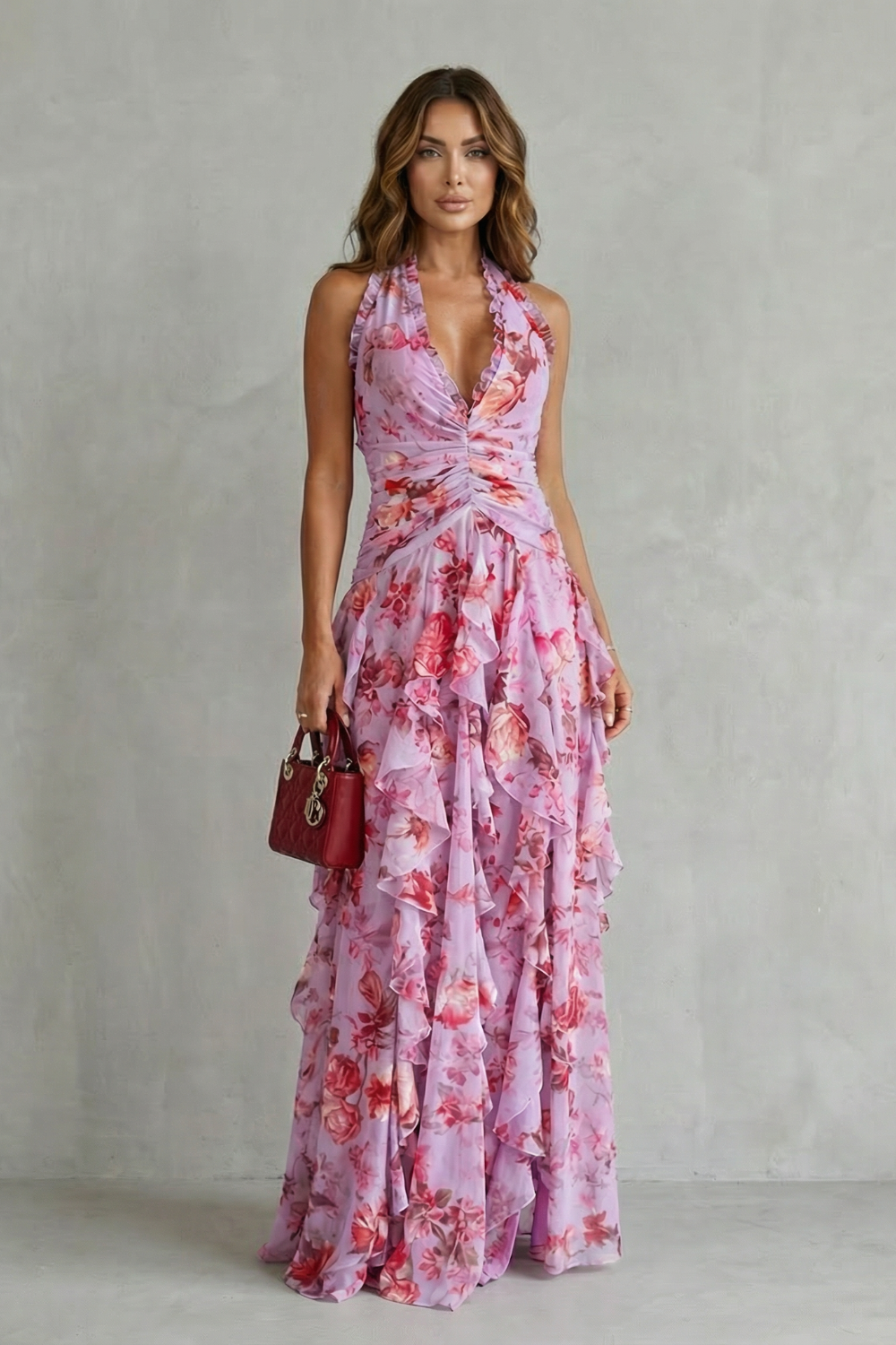 Belladina Romantic rose cascade Halter maxi dress Belladina Romantic rose cascade Halter maxi dress