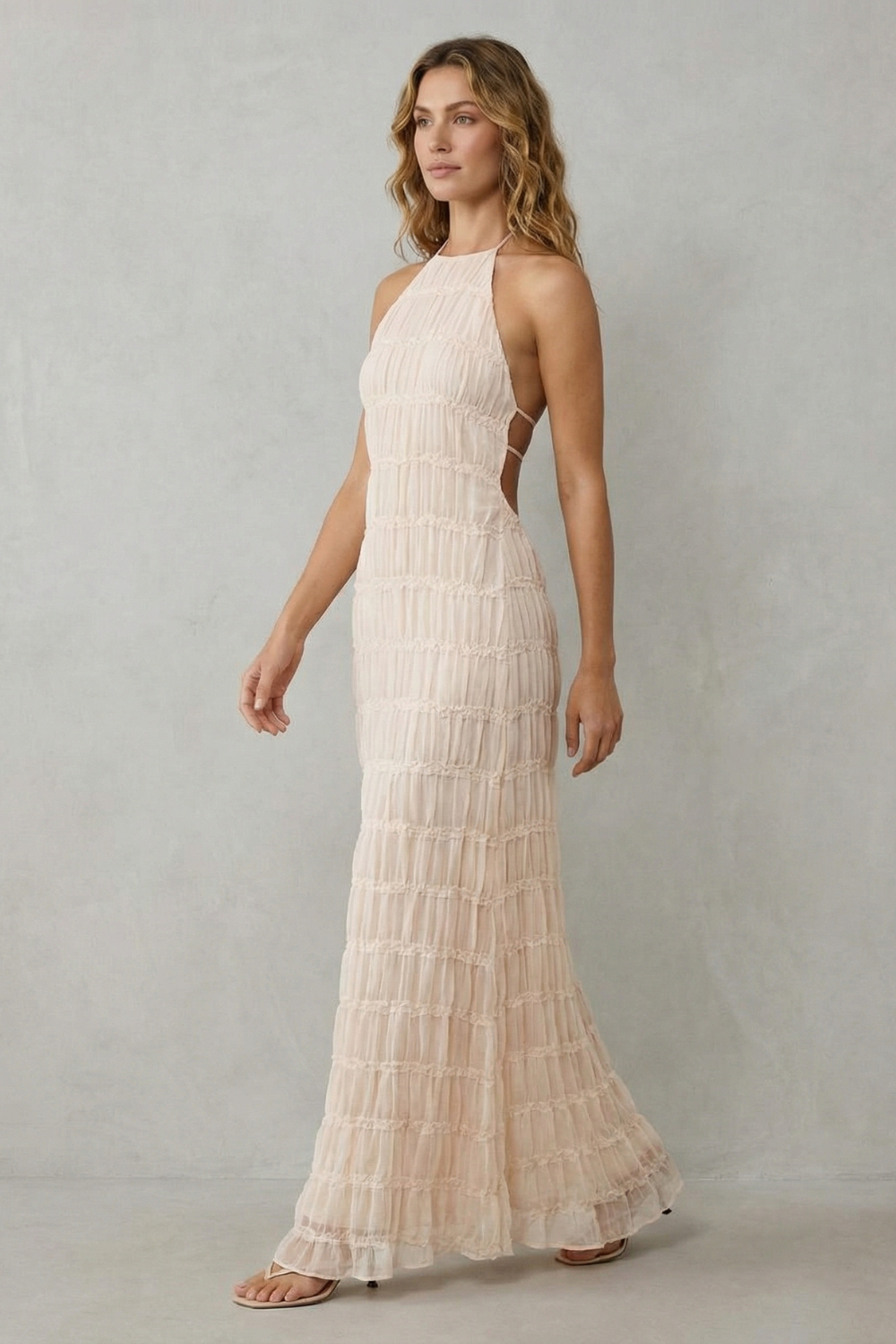 Greta – Modern texture – Women’s Backless Sculpted Texture Maxi Dress