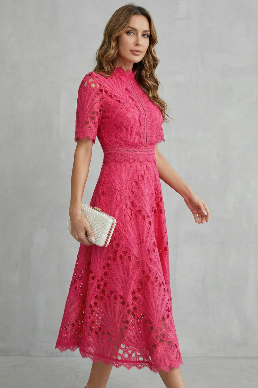 Charlisse Ornate lace refinement High-neck midi dress Charlisse Ornate lace refinement High-neck midi dress