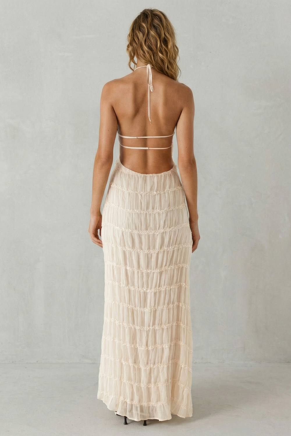 Greta – Modern texture – Women’s Backless Sculpted Texture Maxi Dress