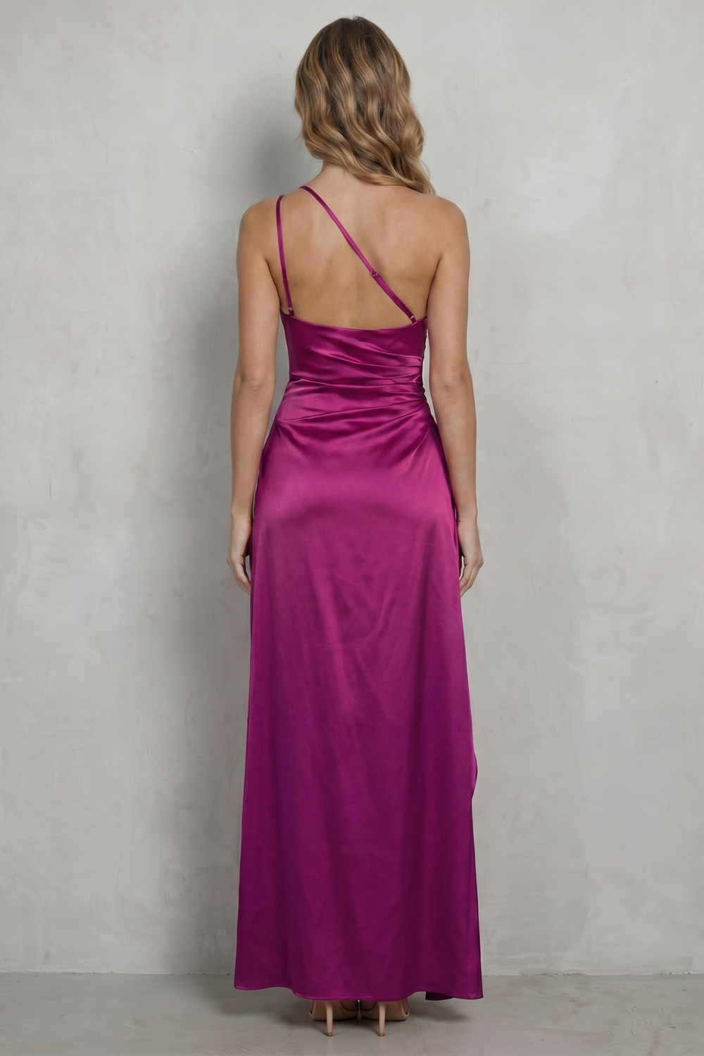 Scarlette – Liquid satin drape – One-shoulder evening gown