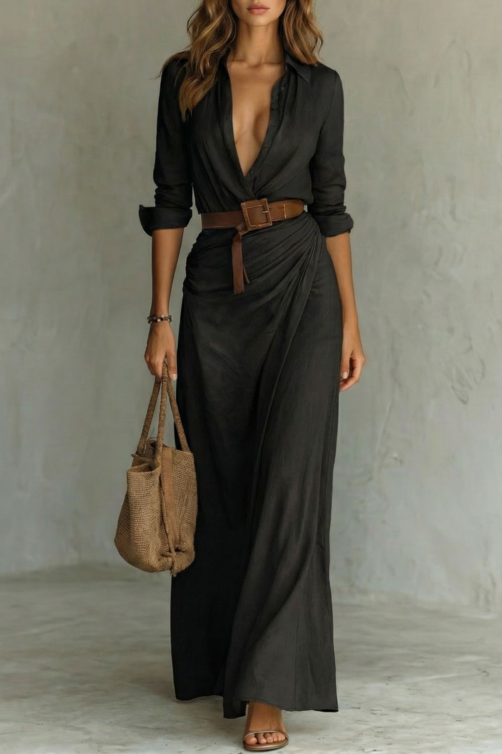 Button-down wrap dress – Belted maxi dress