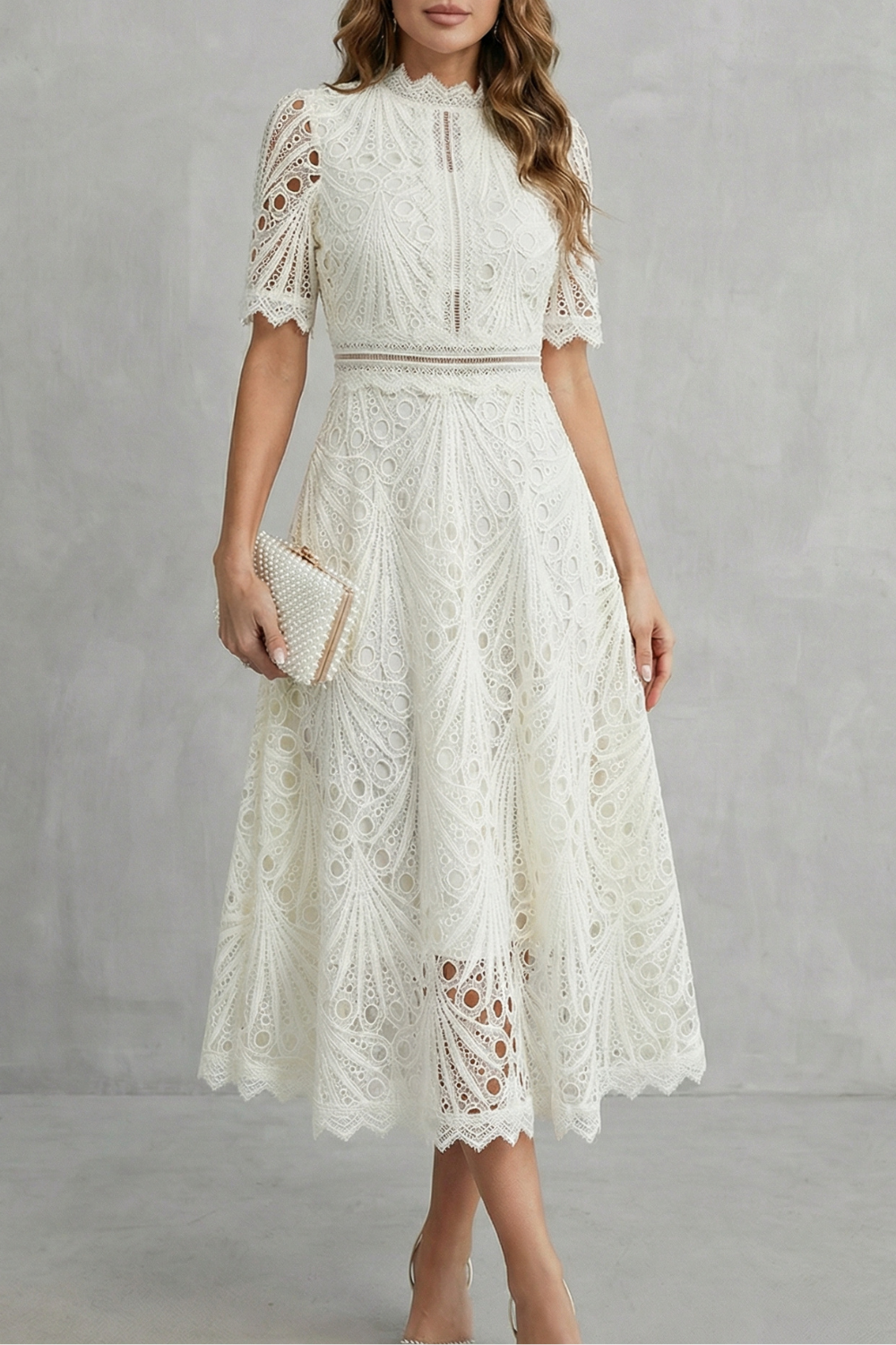 Charlisse Ornate lace refinement High-neck midi dress Charlisse Ornate lace refinement High-neck midi dress