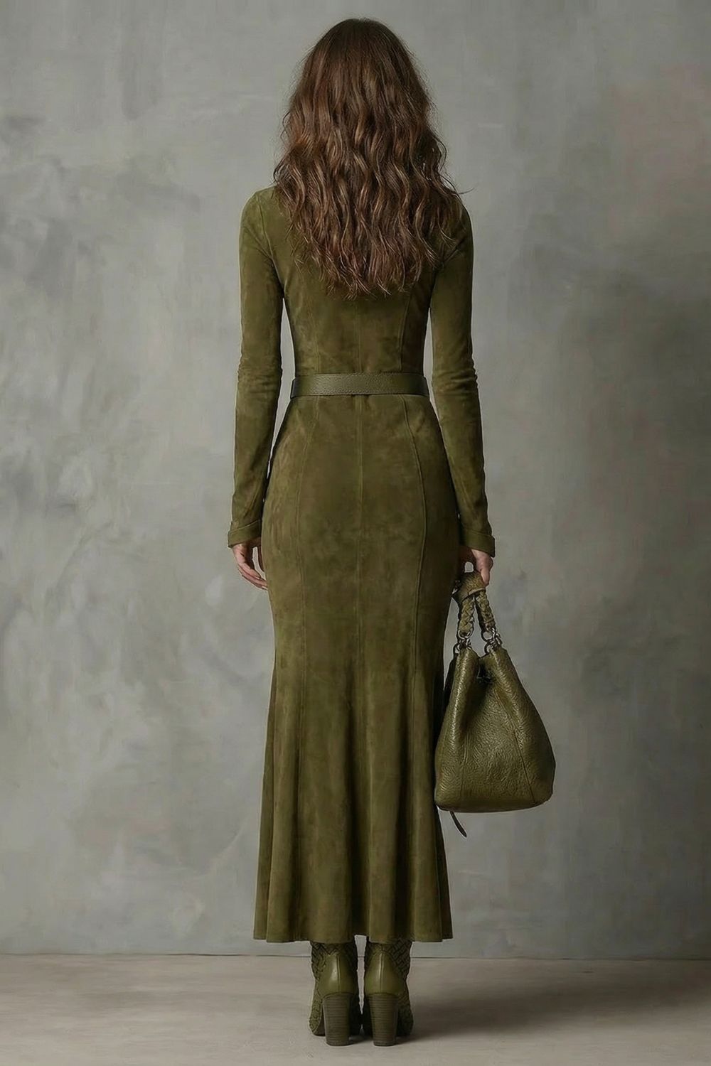 Raviona – Belted suede style – Maxi zip dress（Includes belt）