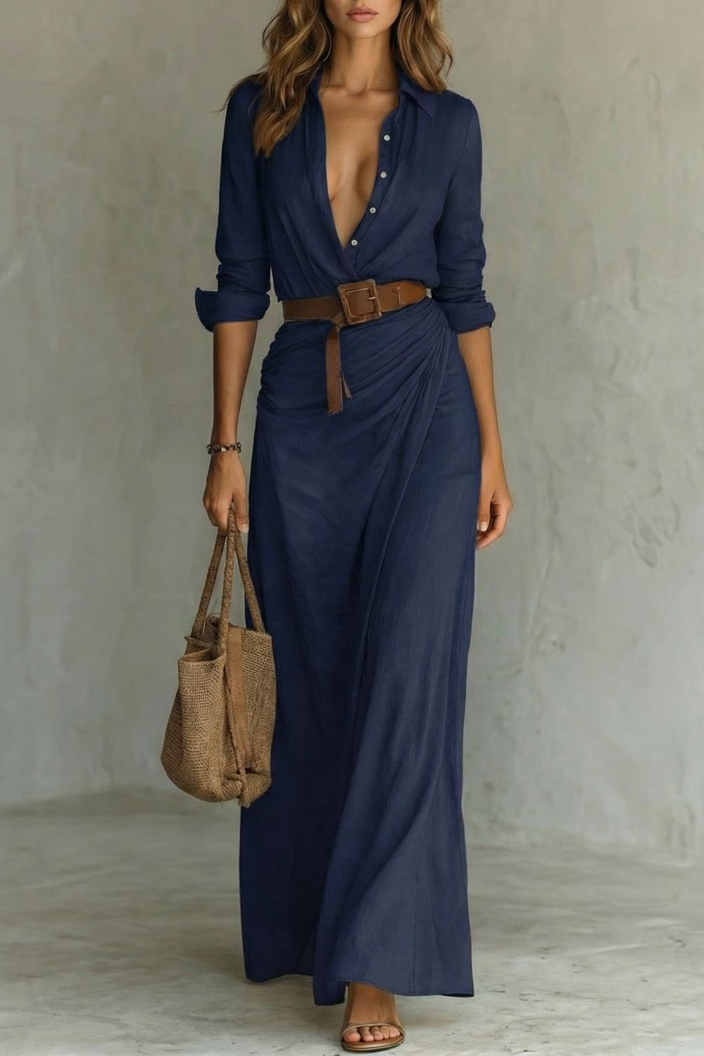 Button-down wrap dress – Belted maxi dress