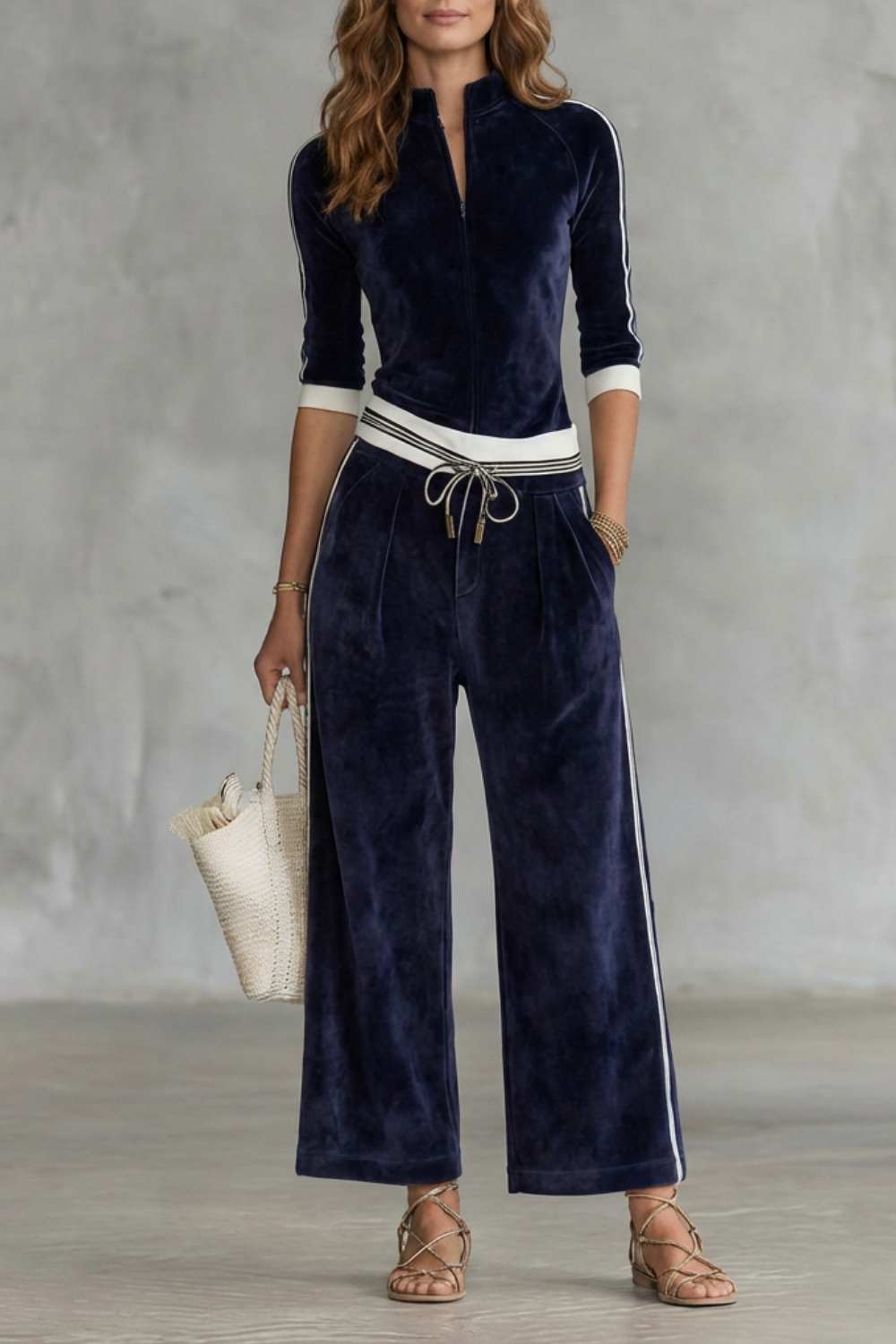 Alix Set – Luxe velour track co-ord with zip-up top & wide-leg pants