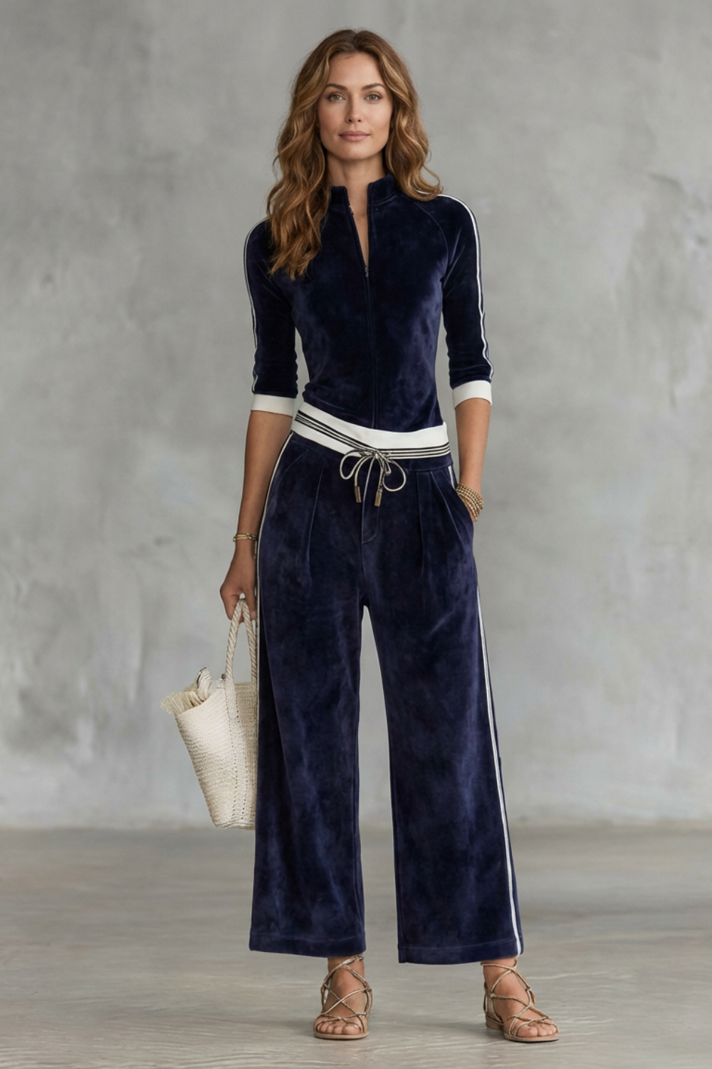 Alix Set – Luxe velour track co-ord with zip-up top & wide-leg pants
