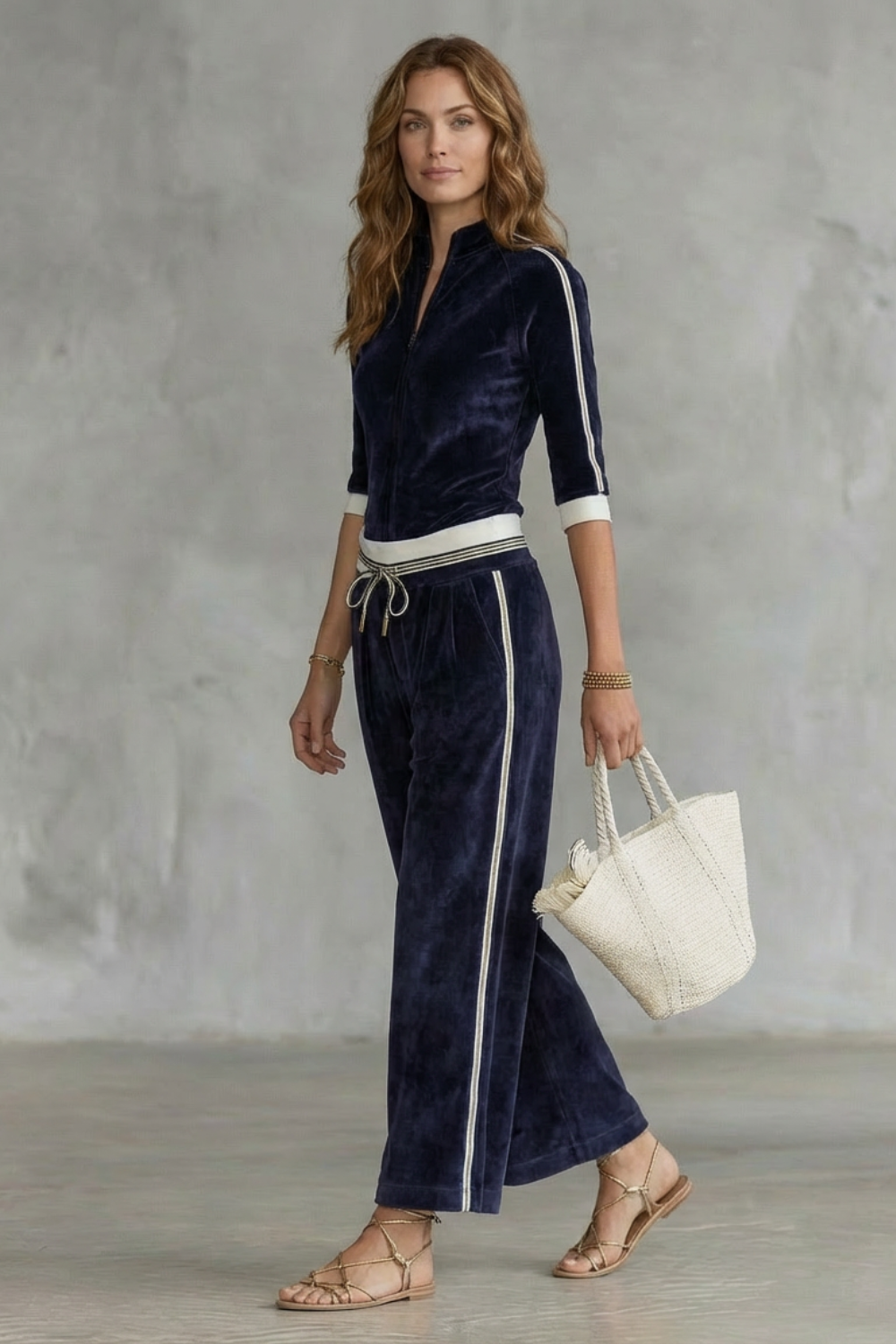 Alix Set – Luxe velour track co-ord with zip-up top & wide-leg pants