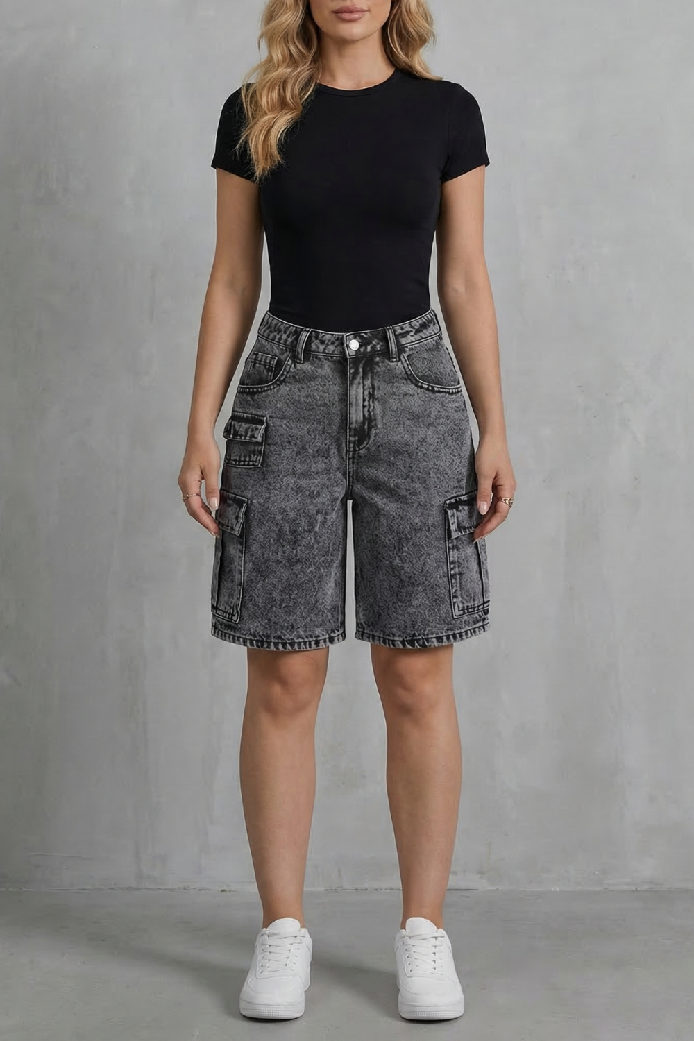 Ardenza – Washed utility style – Denim cargo shorts
