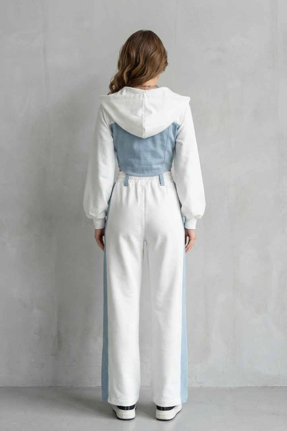 Arlo – Denim Splice – Two-Piece Hoodie & Sweatpant Set