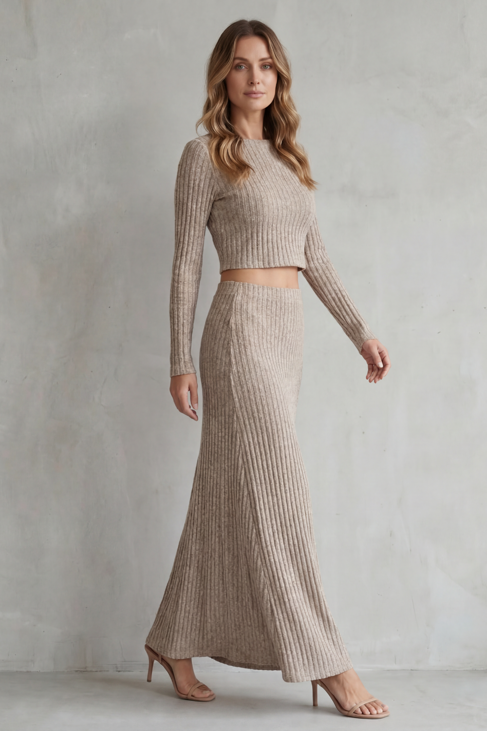 Aubrie – Ribbed Knit Elegance – Two-Piece Lounge Set