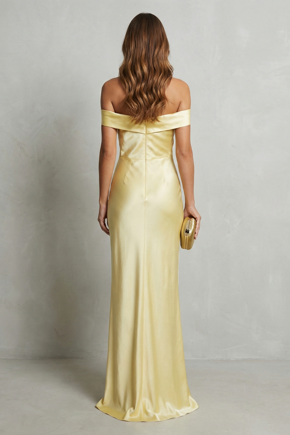Auréliane – Golden hour elegance – Off-shoulder satin evening gown