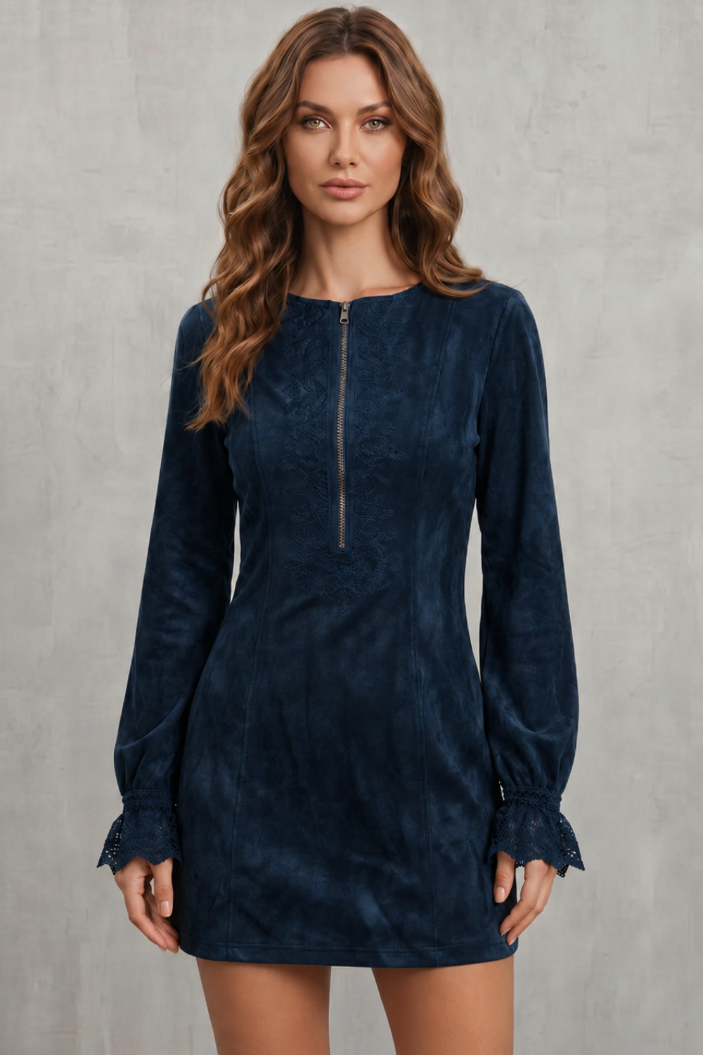 Avenelle – Embroidered detail – Zip-front mini dress