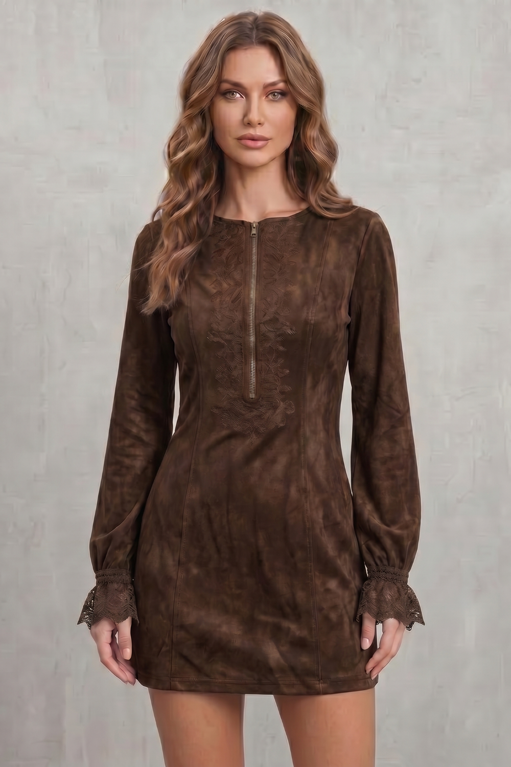 Avenelle – Embroidered detail – Zip-front mini dress