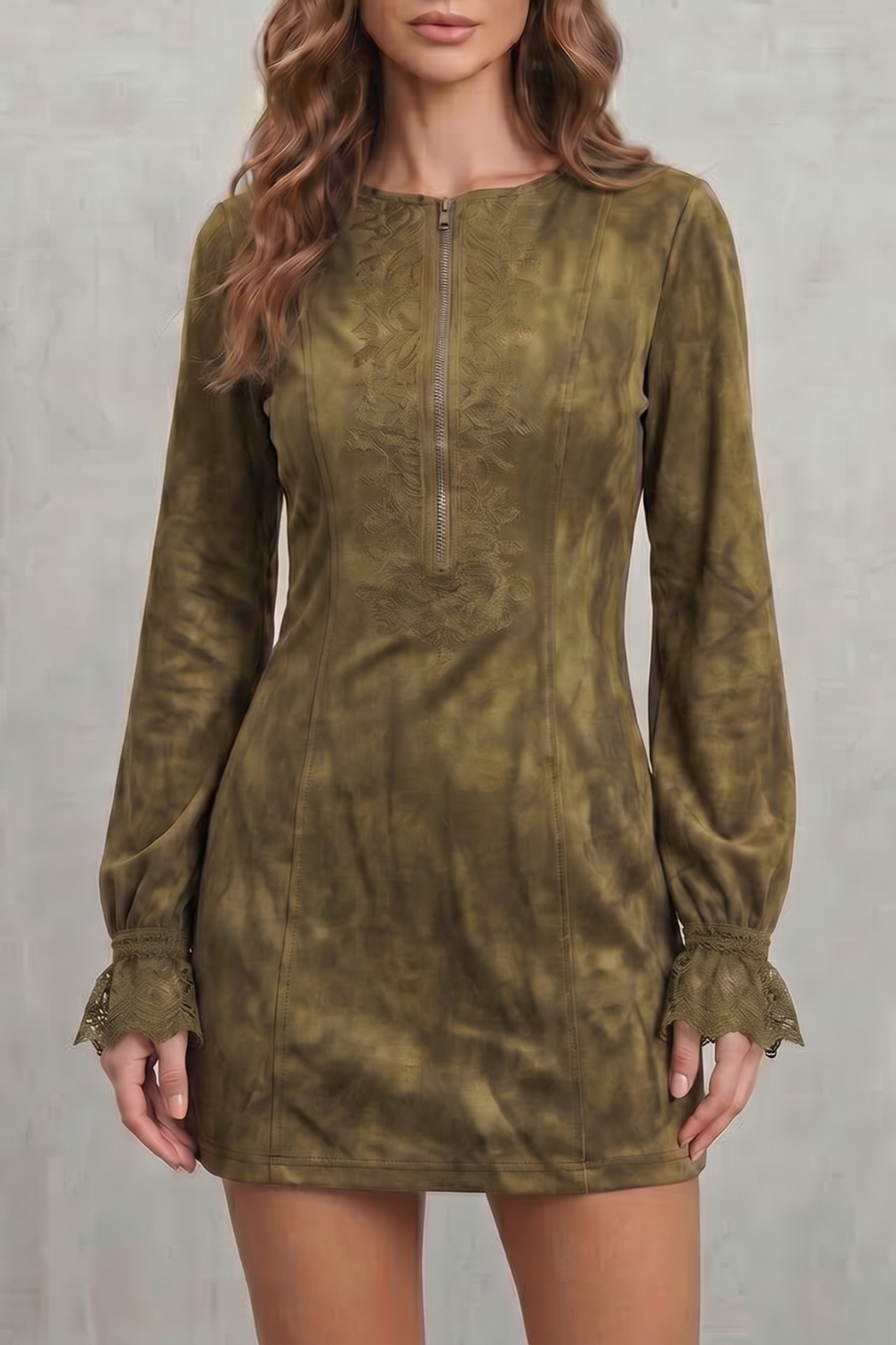 Avenelle – Embroidered detail – Zip-front mini dress