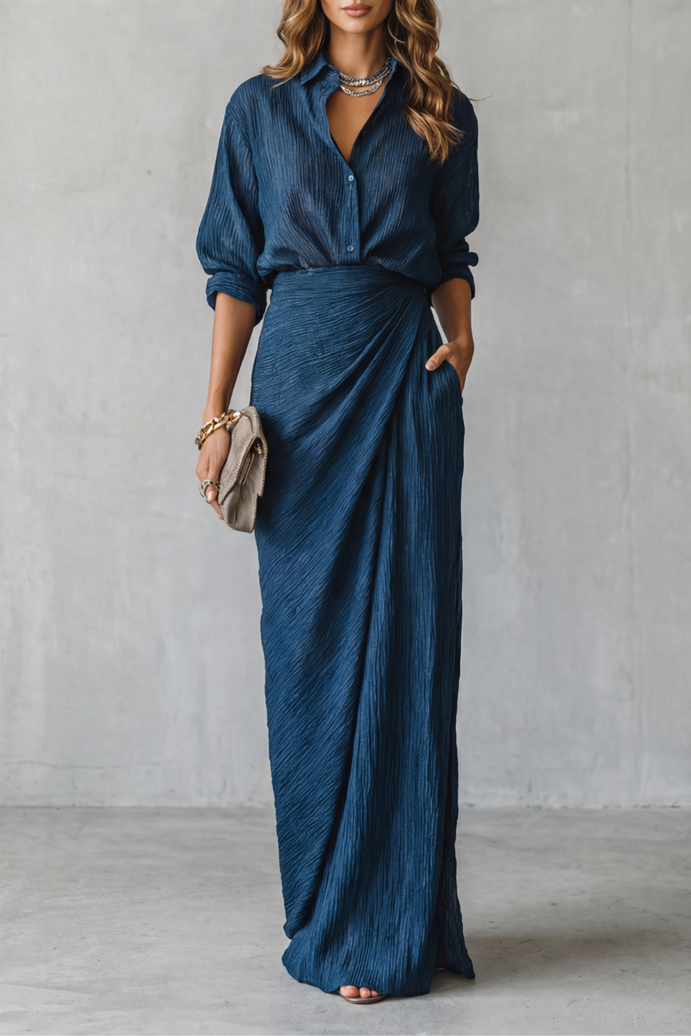 Azelline – Pleated texture elegance – Two-piece set