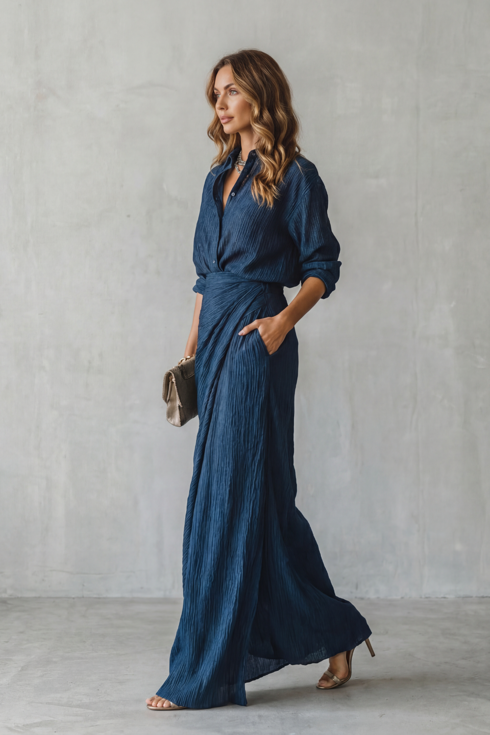 Azelline – Pleated texture elegance – Two-piece set