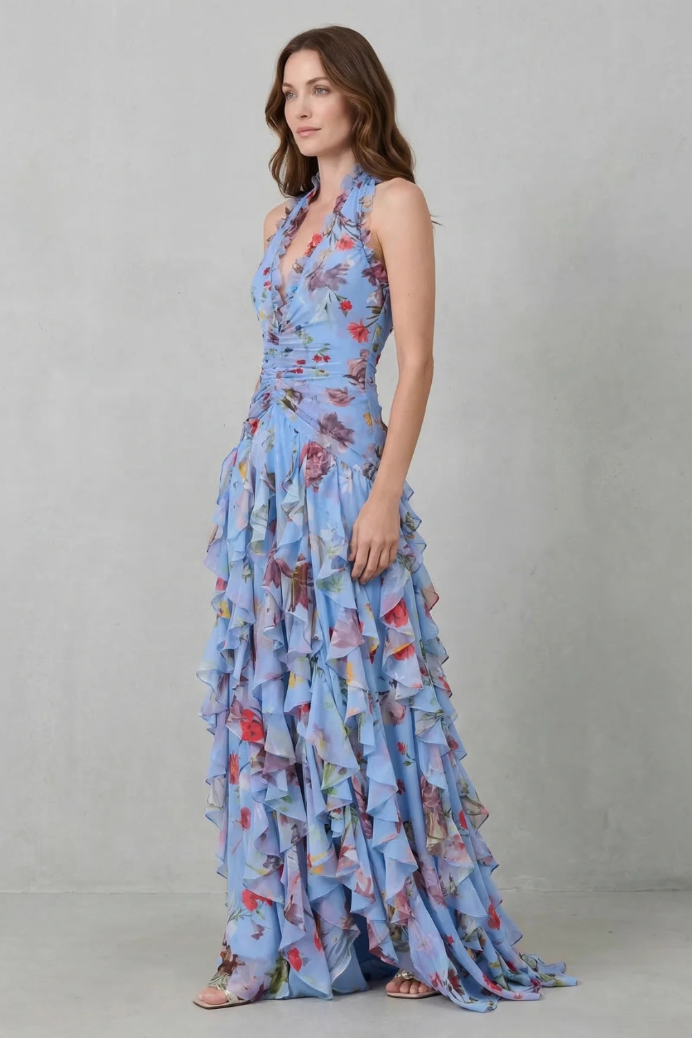Belladina Romantic rose cascade Halter maxi dress Belladina Romantic rose cascade Halter maxi dress
