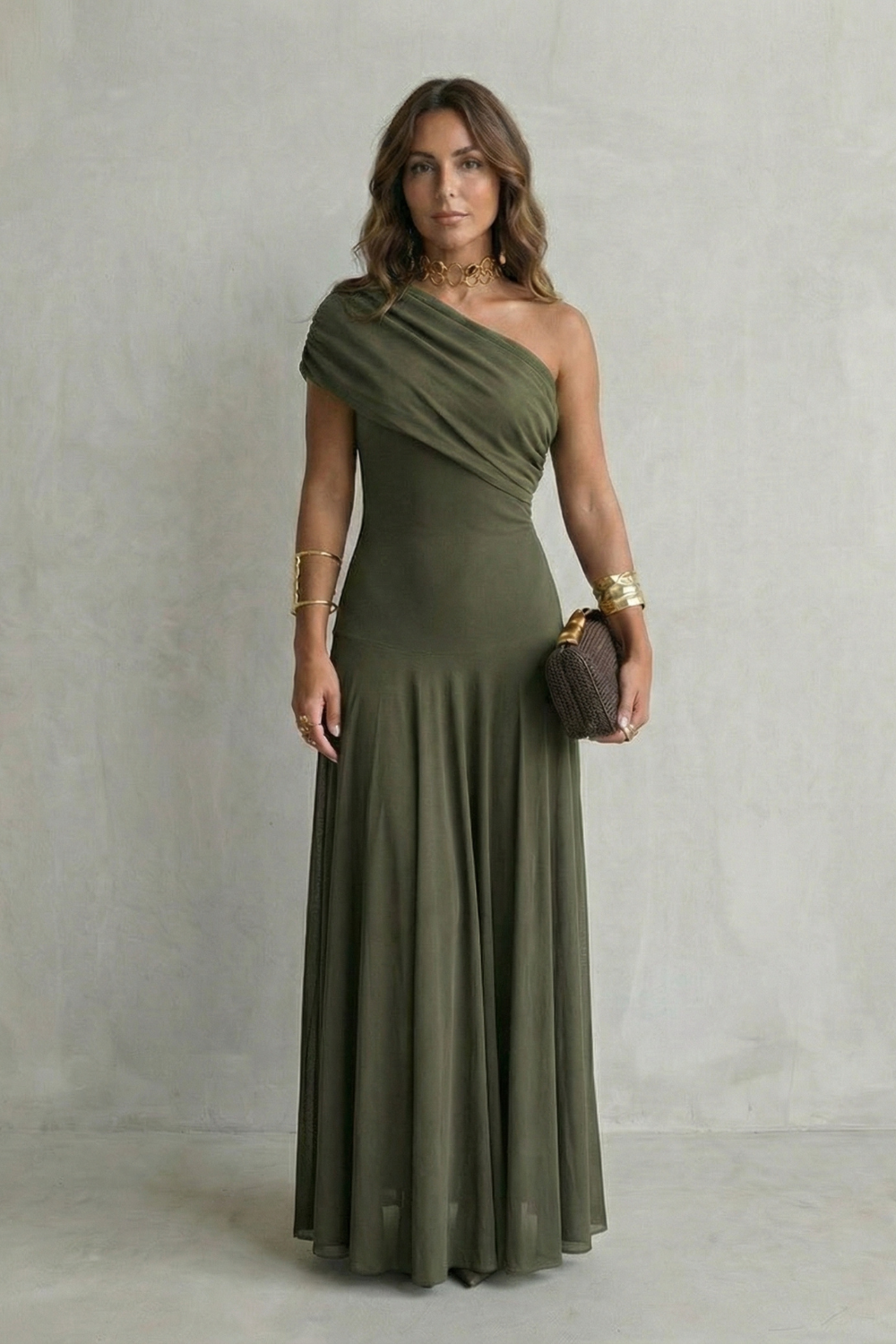 Bellamare Elegant draped neckline One shoulder maxi dress Bellamare Elegant draped neckline One shoulder maxi dress