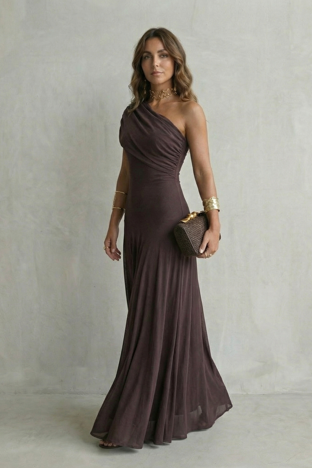 Bellamare – Elegant draped neckline – One shoulder maxi dress