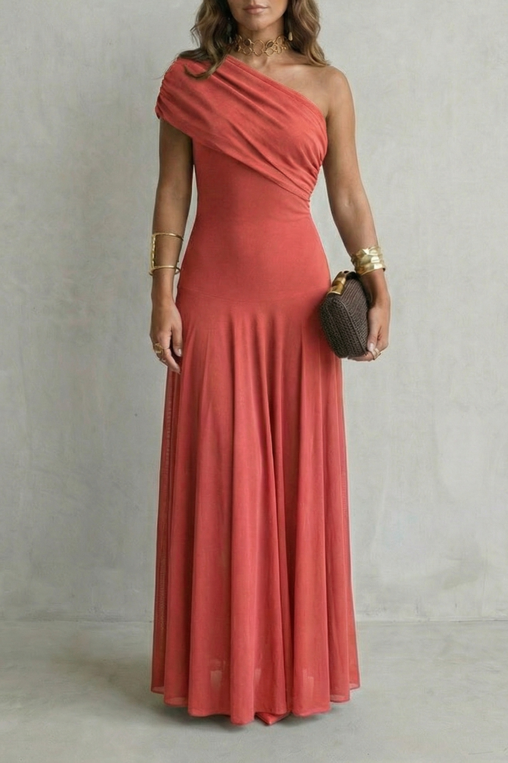 Bellamare Elegant draped neckline One shoulder maxi dress Bellamare Elegant draped neckline One shoulder maxi dress