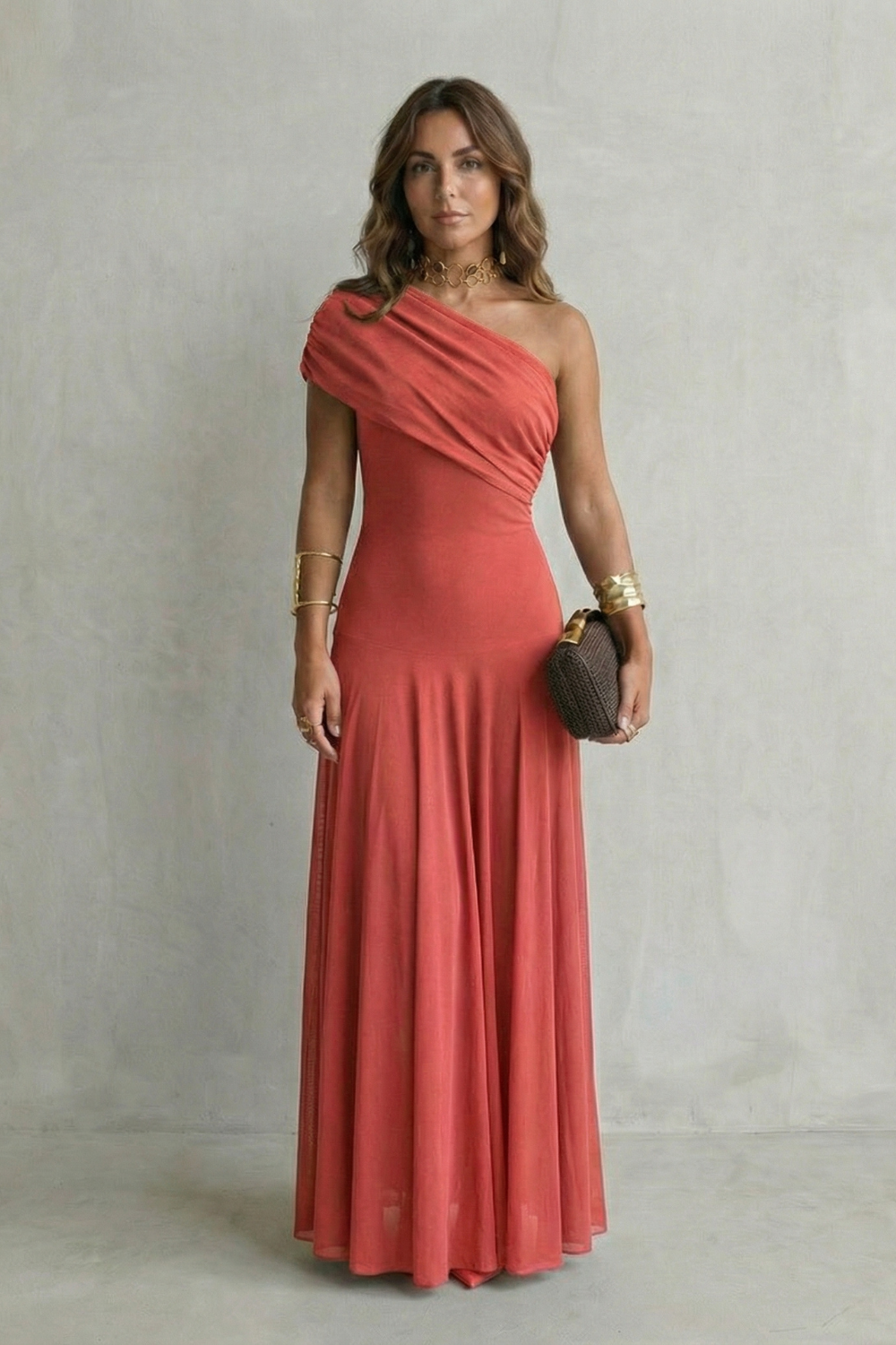 Bellamare Elegant draped neckline One shoulder maxi dress Bellamare Elegant draped neckline One shoulder maxi dress
