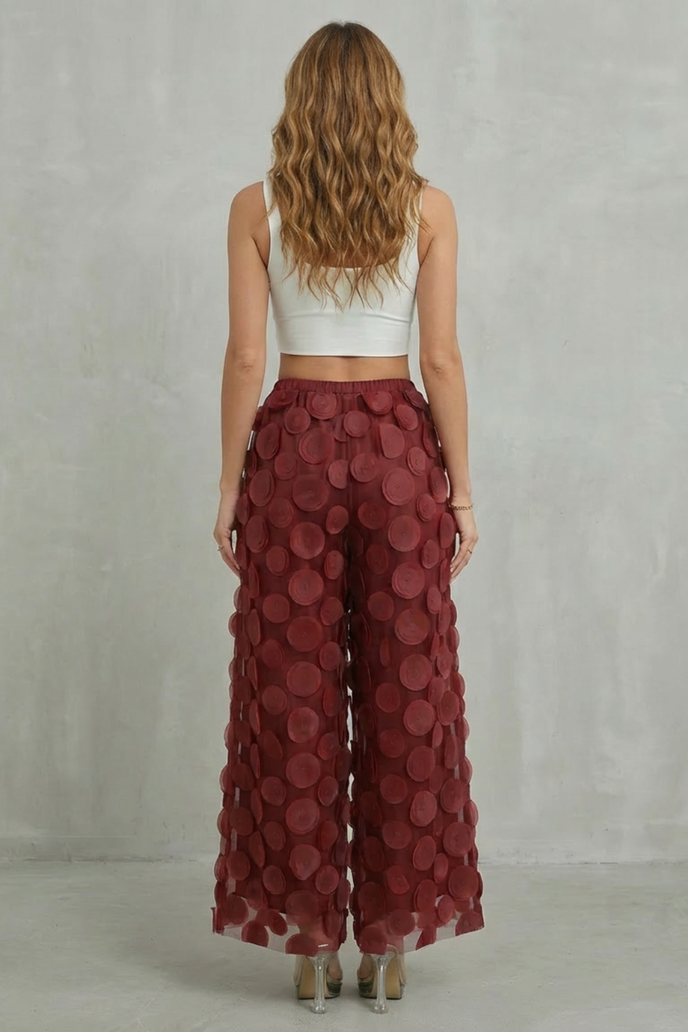 Bellaria – 3D circle appliqué – Wide-leg trousers