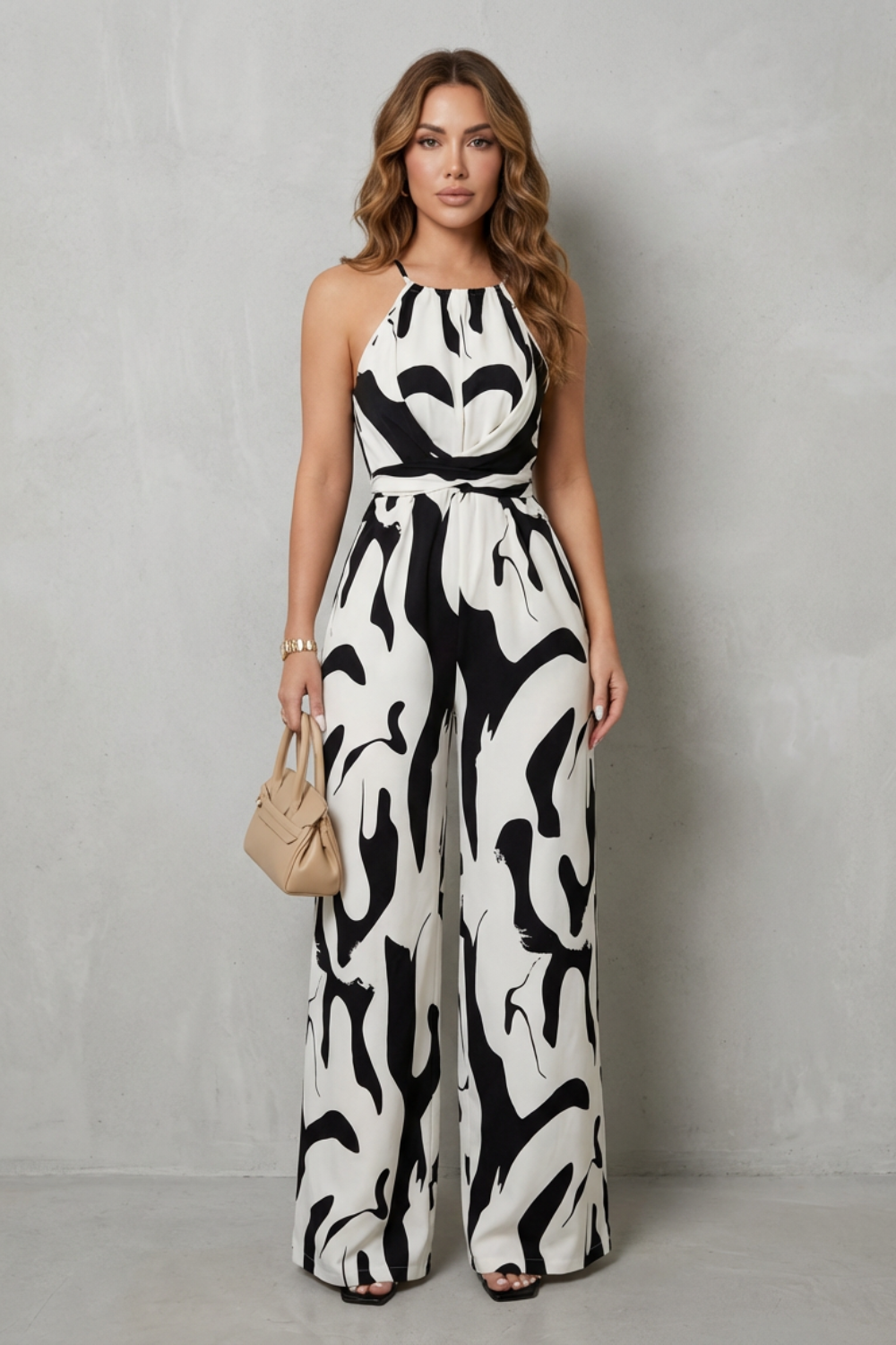 Calivana – Abstract print halter – Wide-leg jumpsuit