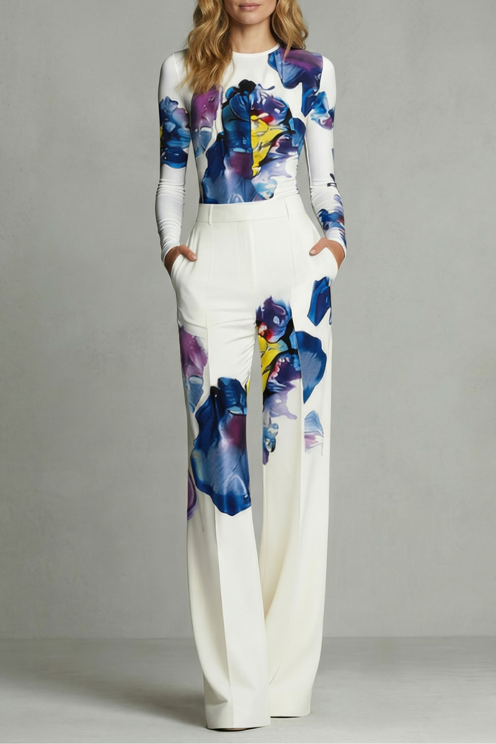 Celestique – Artistic colourblock elegance – Top and trouser set