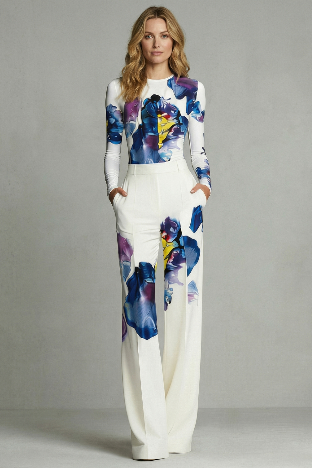 Celestique – Artistic colourblock elegance – Top and trouser set