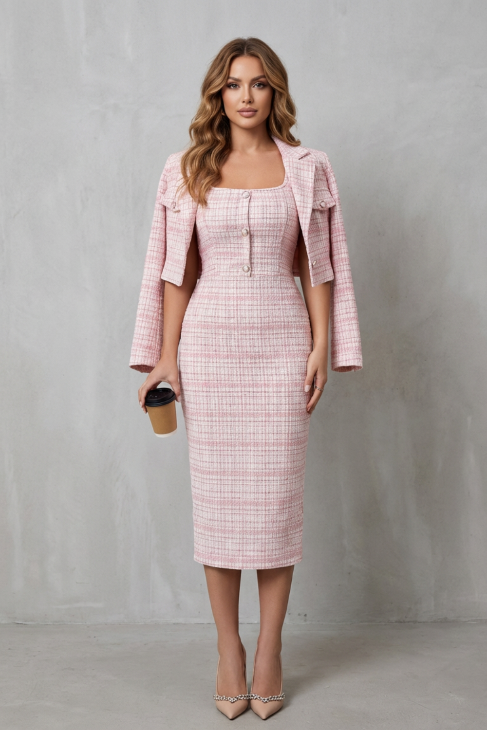 Bellaisie – Elegant plaid tailoring – Two-piece midi dress set