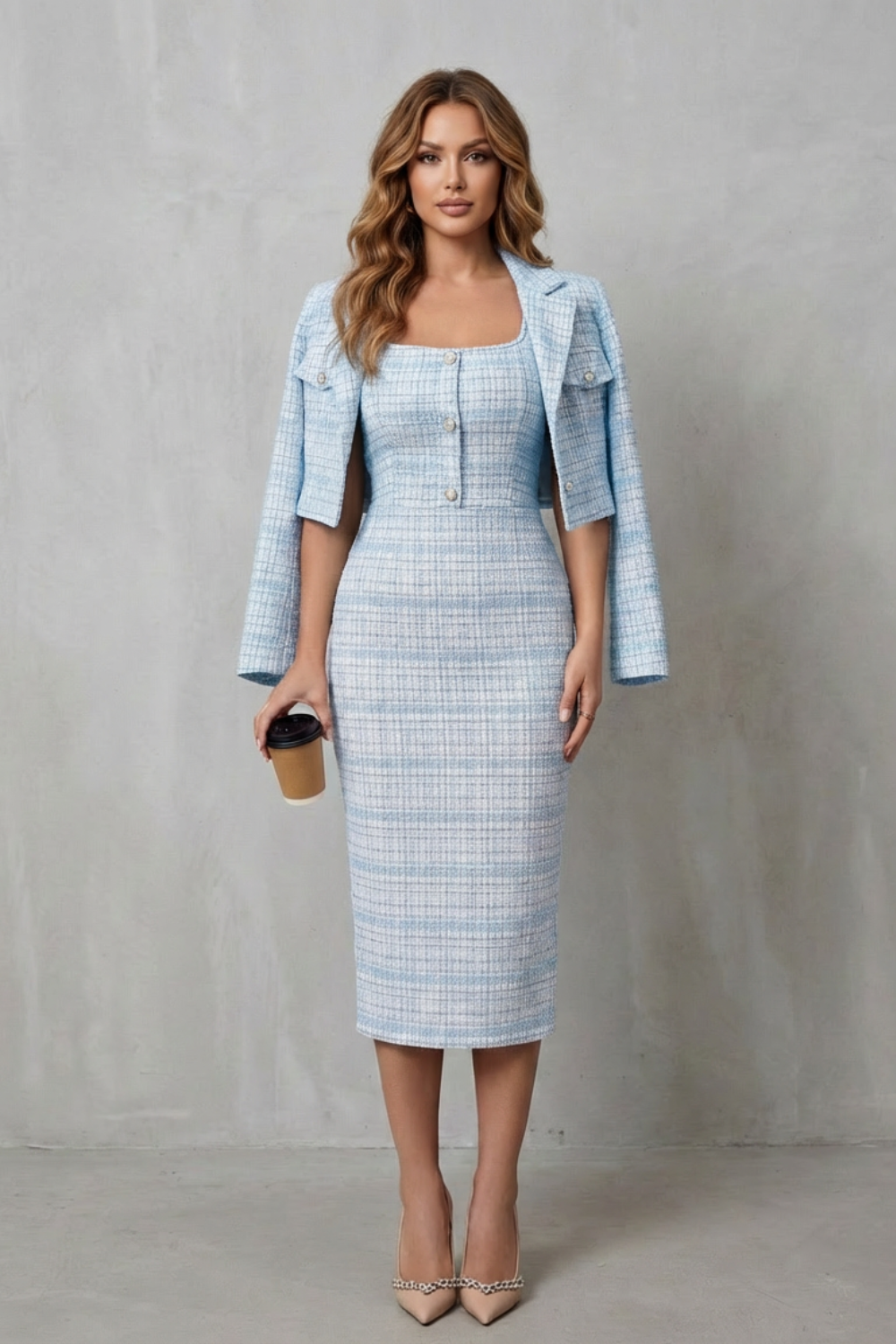 Bellaisie – Elegant plaid tailoring – Two-piece midi dress set