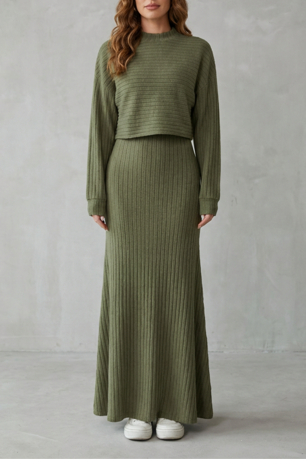 Clara – 2-in-1 Ribbed Knit Set – Maxi Dress & Cropped Pullover