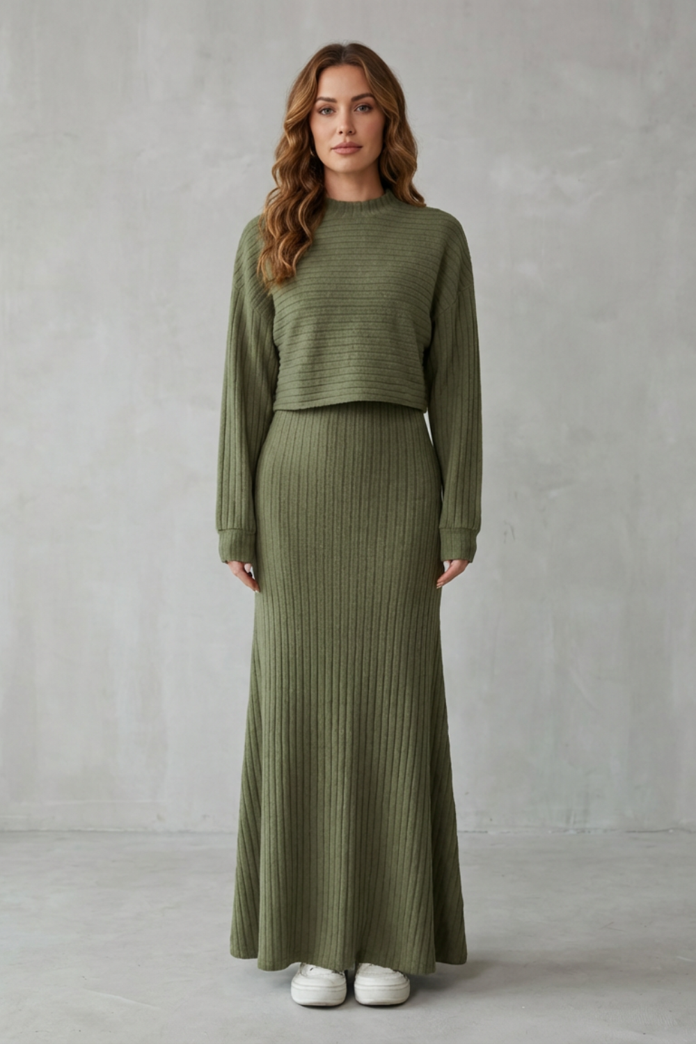 Clara – 2-in-1 Ribbed Knit Set – Maxi Dress & Cropped Pullover