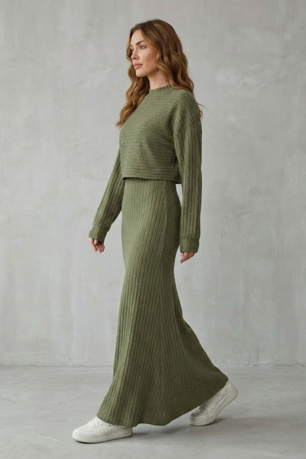 Clara – 2-in-1 Ribbed Knit Set – Maxi Dress & Cropped Pullover